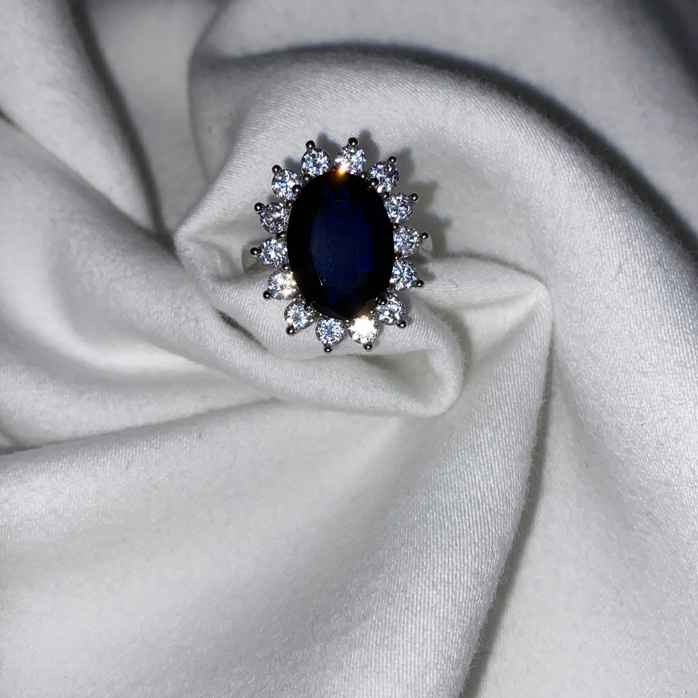 Princess Di Faux Sapphire and Diamond Ring